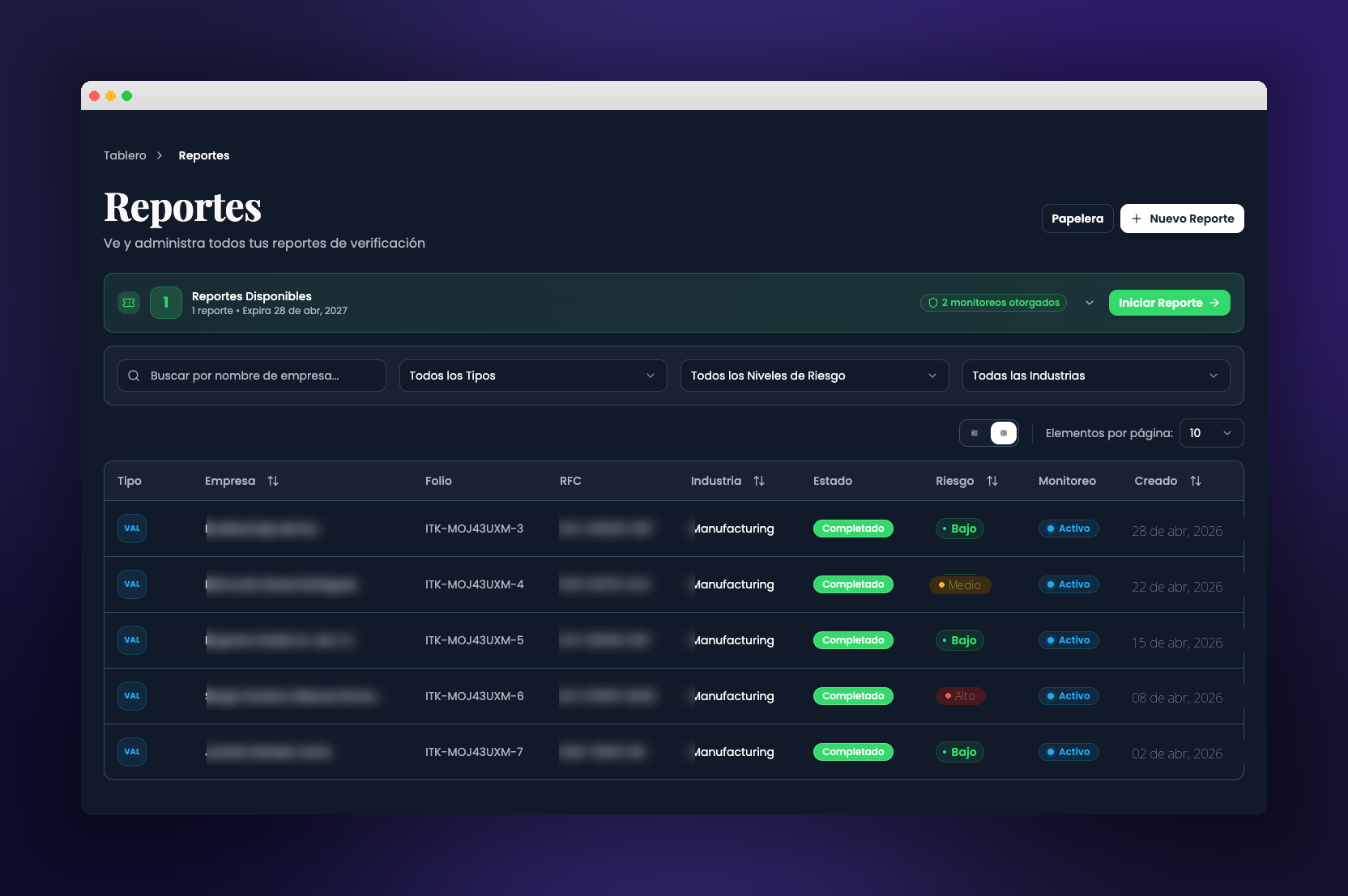 Risk Intelligence, in production. — Reports console